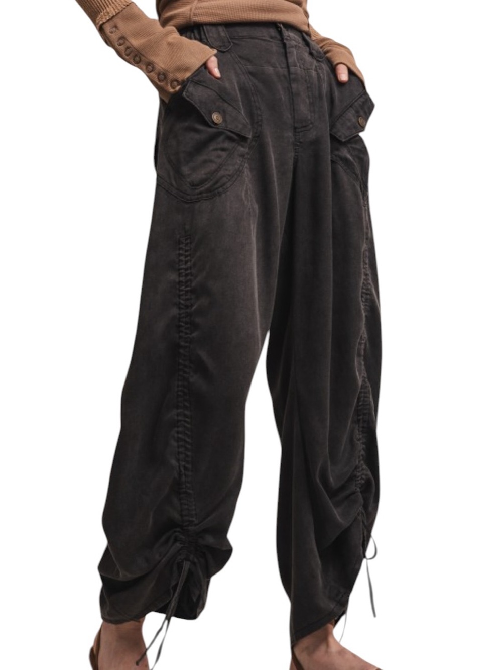 Stylish Black Drawstring Cargo Pants - Brand XL